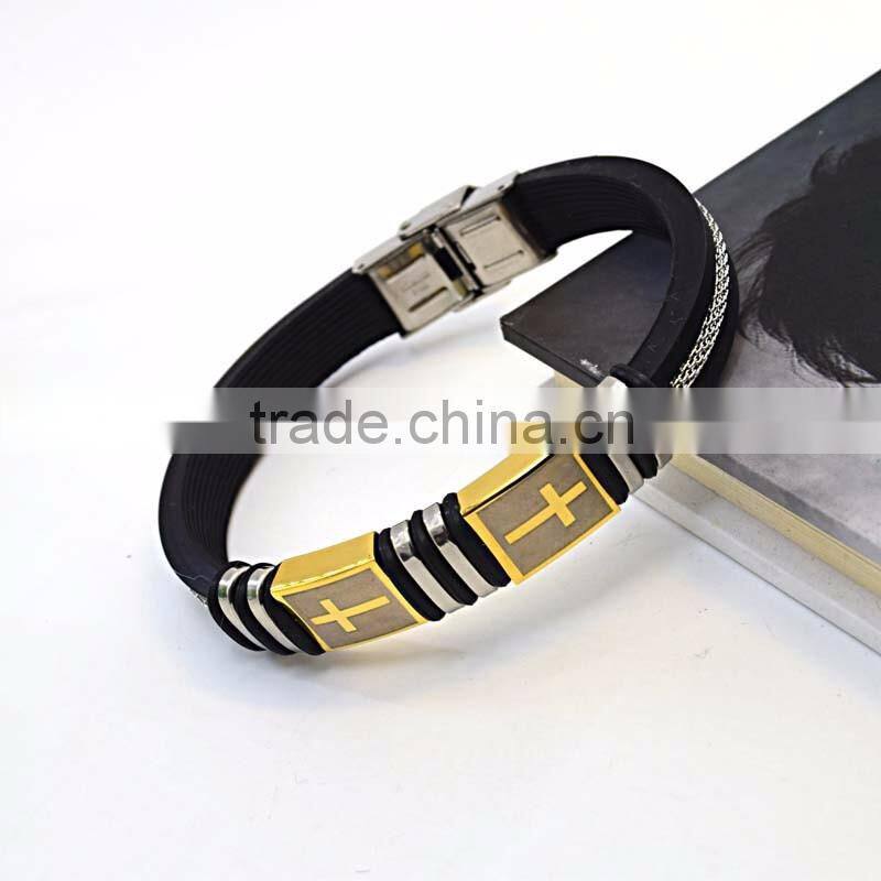 fashion bracelet silicone wristband cross steel silicon bracelet