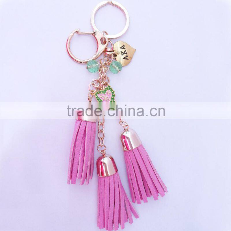 AKA pearl Fashion Braided Leather tassel Keychain Car Keychain auto Keyring AKA keychain