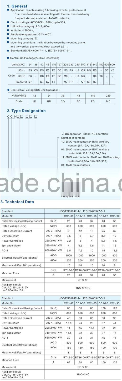 Industrial Controls AC Contactor CC1 Contactor Rated Conventional Heating Current 20A CC1-09