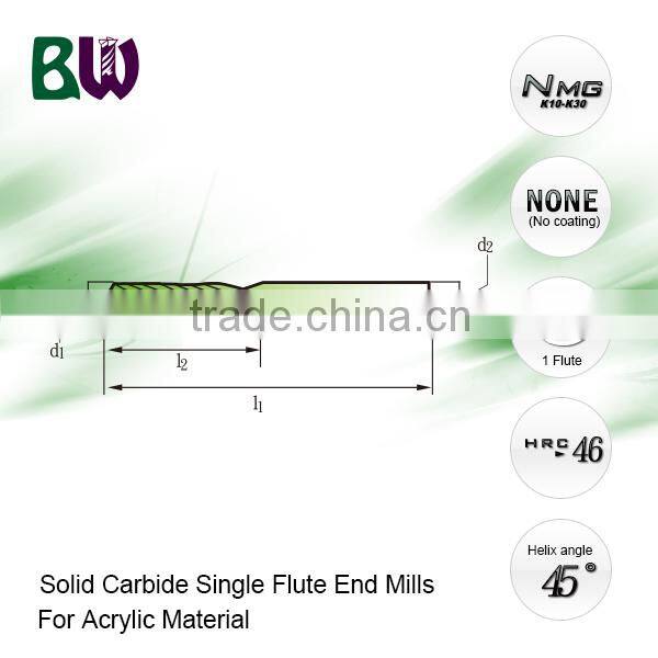 Tungsten Carbide Single Flute End Mill Cutters For Cutting Acrylic