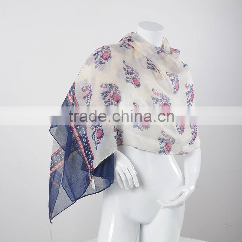 Elephant printing plain jersey cotton muslim long scarf hijab scarf
