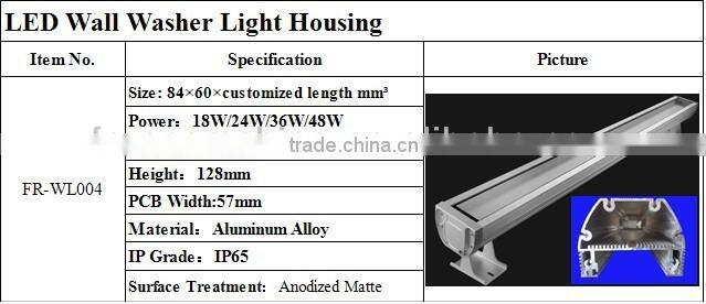 Freecom 18w anodized aluminum led wall washer light shell