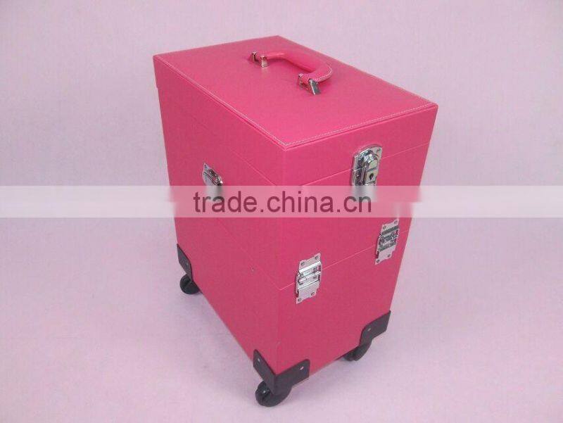 trolley rooling make up beauty kit vanity leather jewelry box