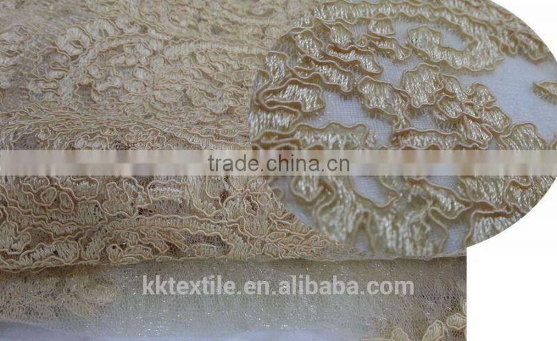 Tulle Material Gold Cording Swiss African lace for party dress