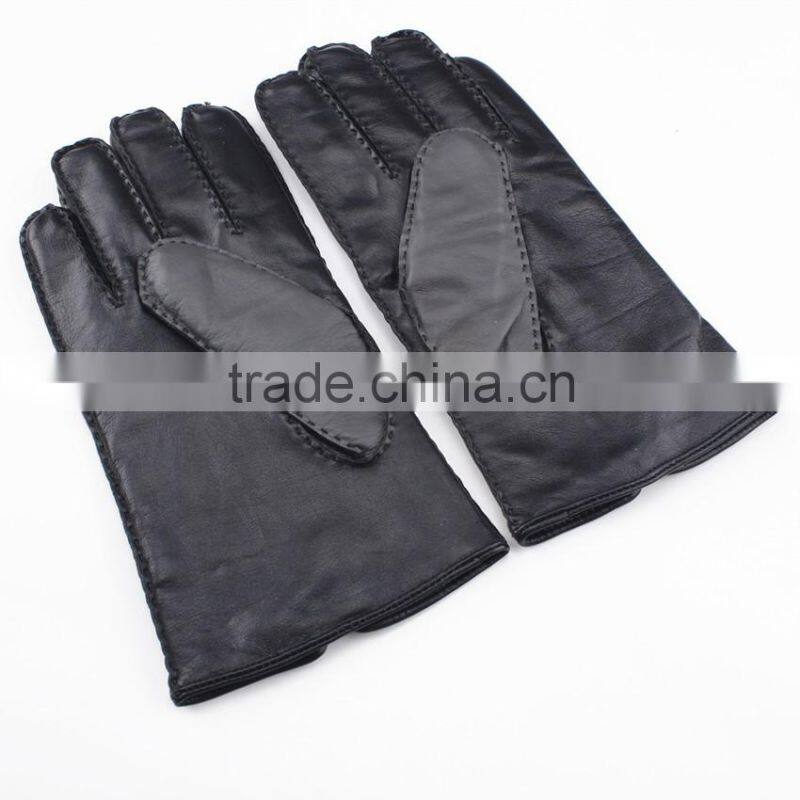 Fashion outside sewing touch screen black sheepskin gloves for men
