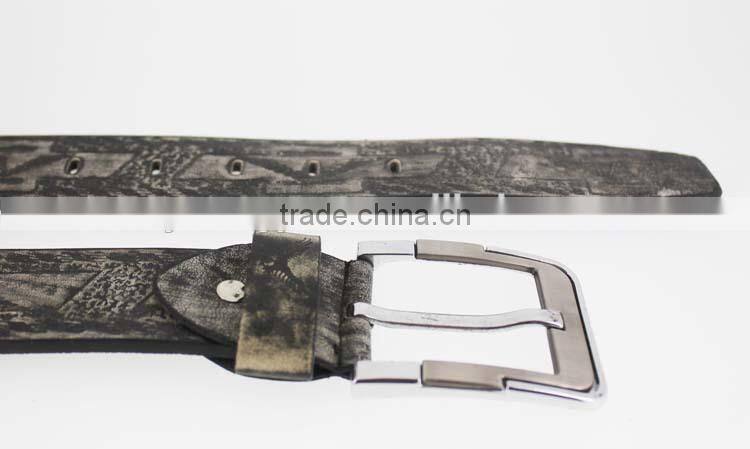 Fashion style black print pu leather belt for man with shiny metal square accessories in YiWu