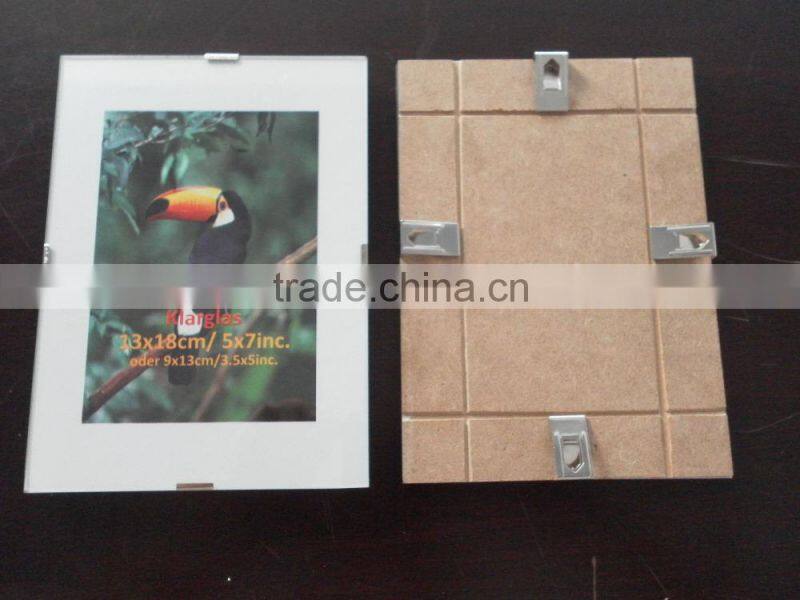 frameless glass clip snap photo frame with foam corner protectors