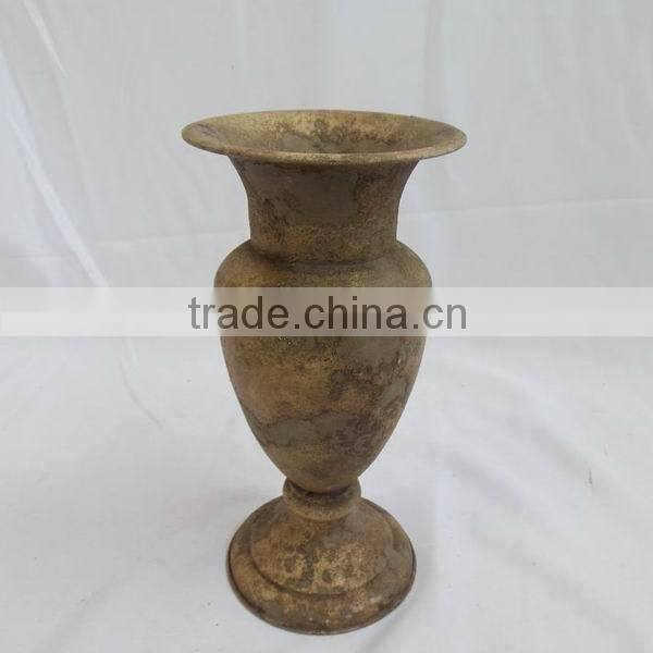 Shabby chic style antique brass metal vase