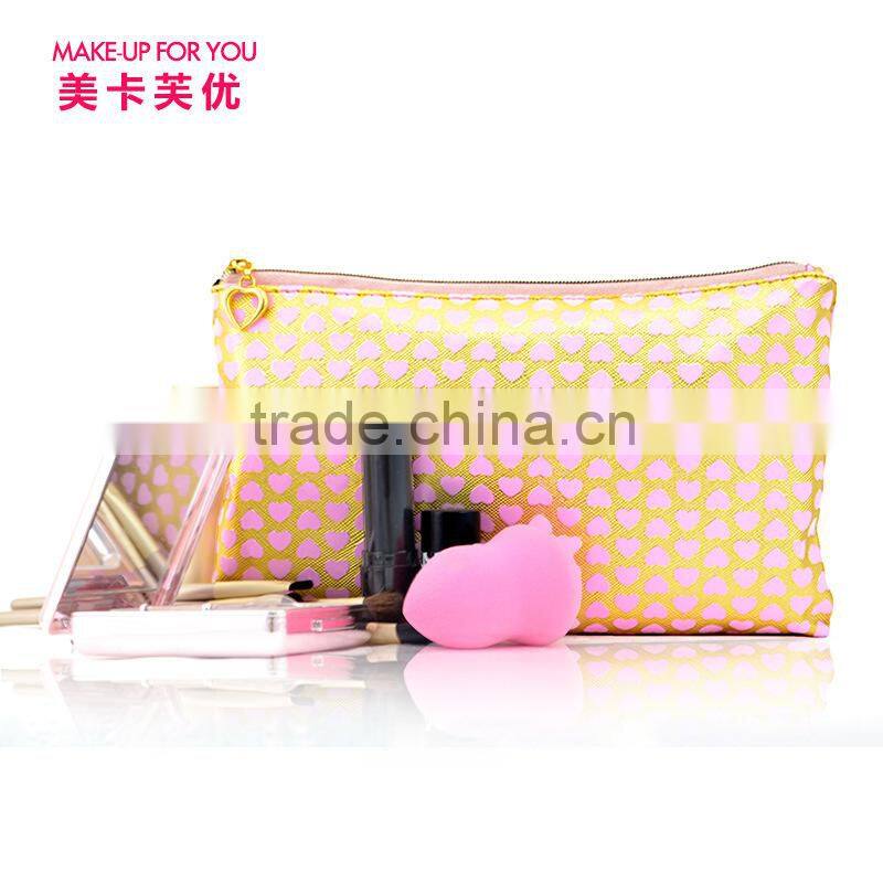 Golden Color With Heart Printing Makeup Brush Bag Case High Capacity