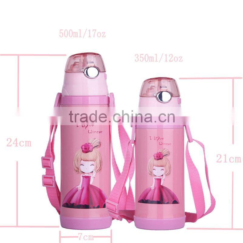 Hot selling Cute cartoon vacuum flask with straw