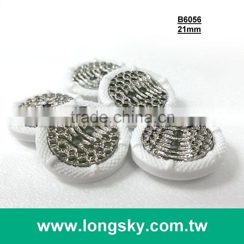(#B6057) two holes gold plating white rim two parts assembled white garment plastic button