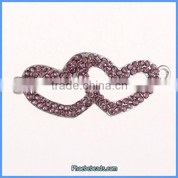 Wholesale Hot Sale Lavender Double Rhinestone Heart Connectors OMC-049A