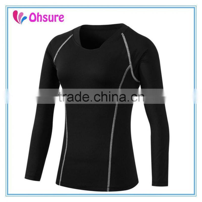 dry fit polyester spandex long sleeve running shirt yoga wear compression shirt for women