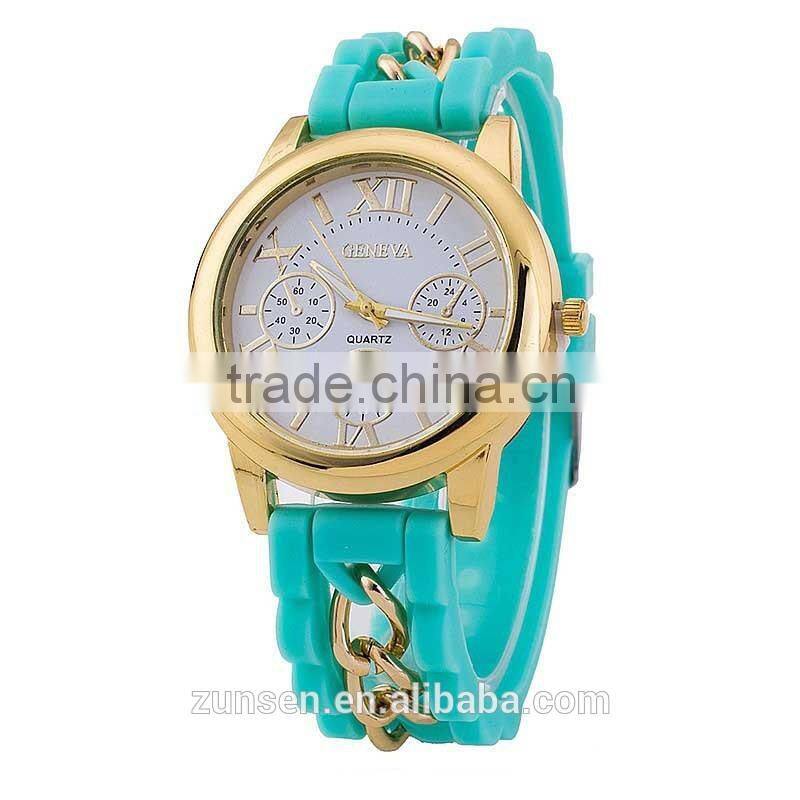 2016 Hot Fashion Famous Brand Gold Alloy Chain Geneva Casual Quartz Watch Women Cheap Silicone Wristwatches Relogio Feminino