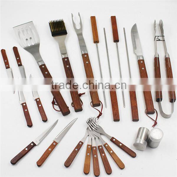 Different types of grill tools with bbq skewer