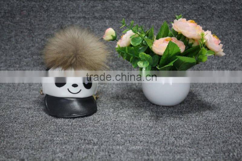 Hot sale cute hat with raccoon fur keychain for smartphone/hand bag/car