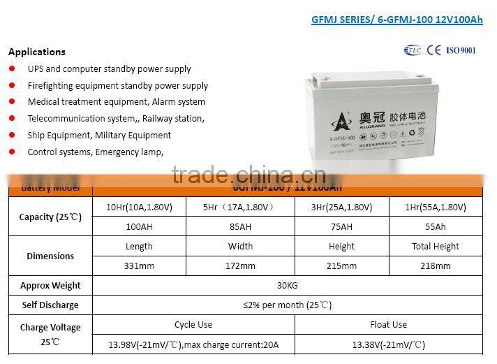 UPS standby power battery / UPS battery 12V100ah/deep cycle/maintenance free