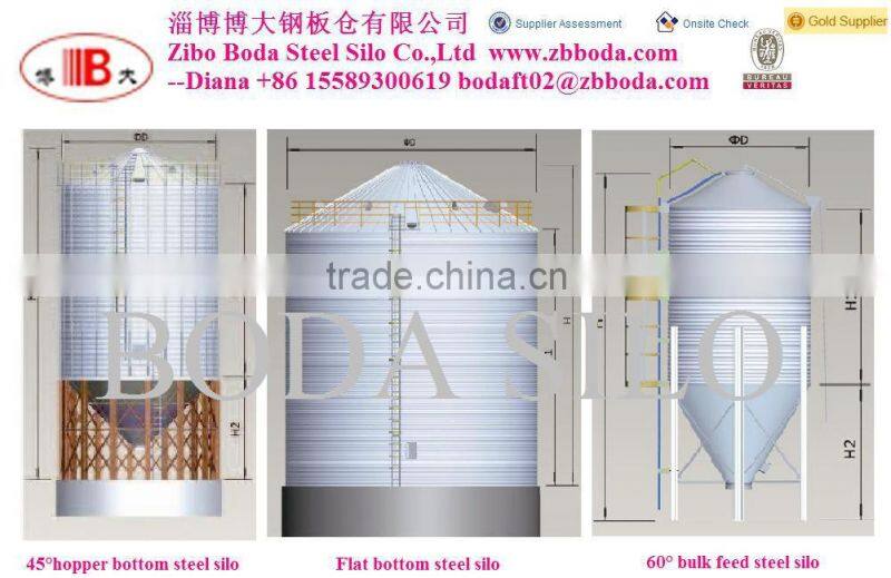 Roof grain scraper / chain conveyor on steel silo with catwalk for supporting