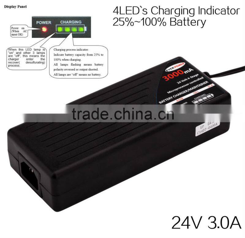 hot sale 24V 3A portable top quality VRLA GEL battery charger with FCC certification