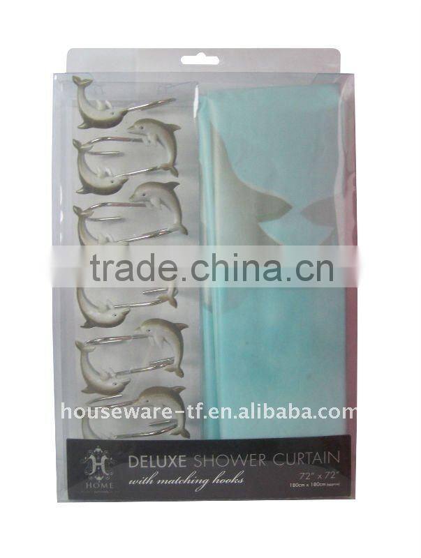 2012 whole ocean series pattern shower curtain with 12 colorful resin hooks