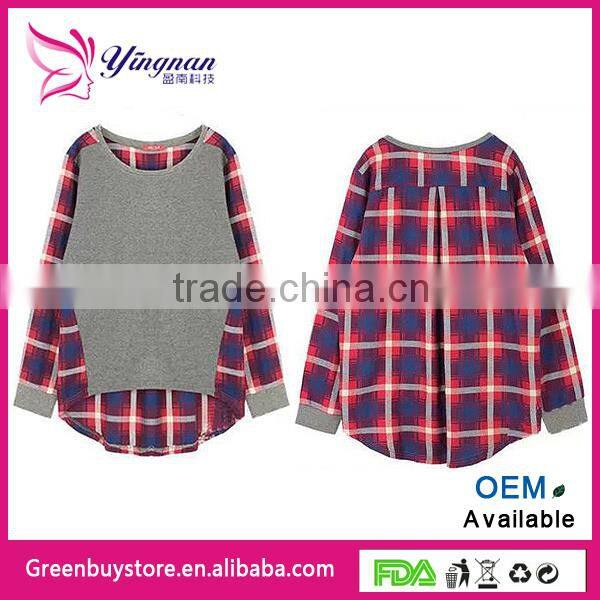 Korean Stylish New Spliced T shirt Long Sleeve Casual Plaid Female T Shirts Contrast Color Cotton Tops