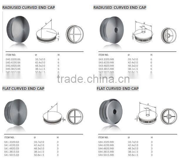 steel railing mirror satin stainless steel end caps,steel tubing end cap, steel rod end cap
