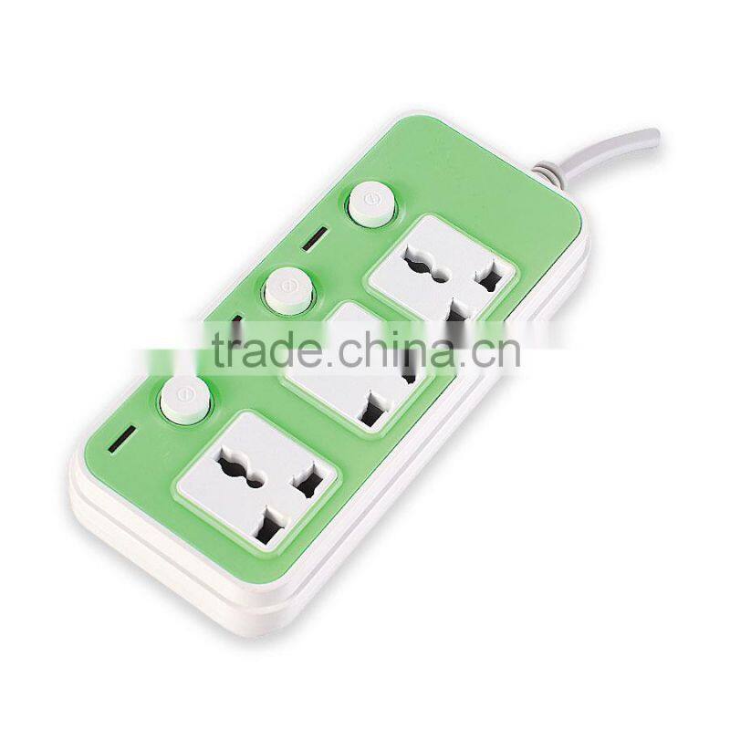 3 Way Universal Color Power Strip With Independent buttons and lights