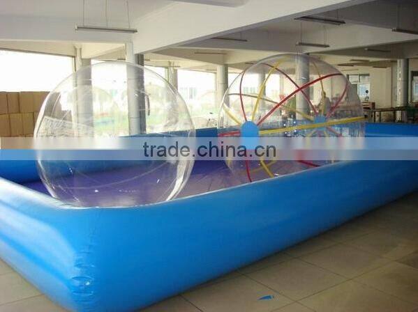 inflatable swimming pool floating on water deployed