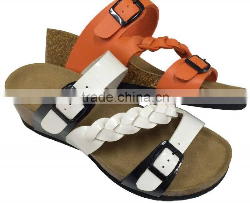 Wedge heel weave style women cork sandals latest two buckle cork sandals