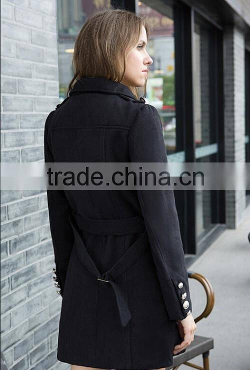 2015 New Style Woolen Europe Design Coat High Quality Casual Show Thin OEM Ladies Coat Model