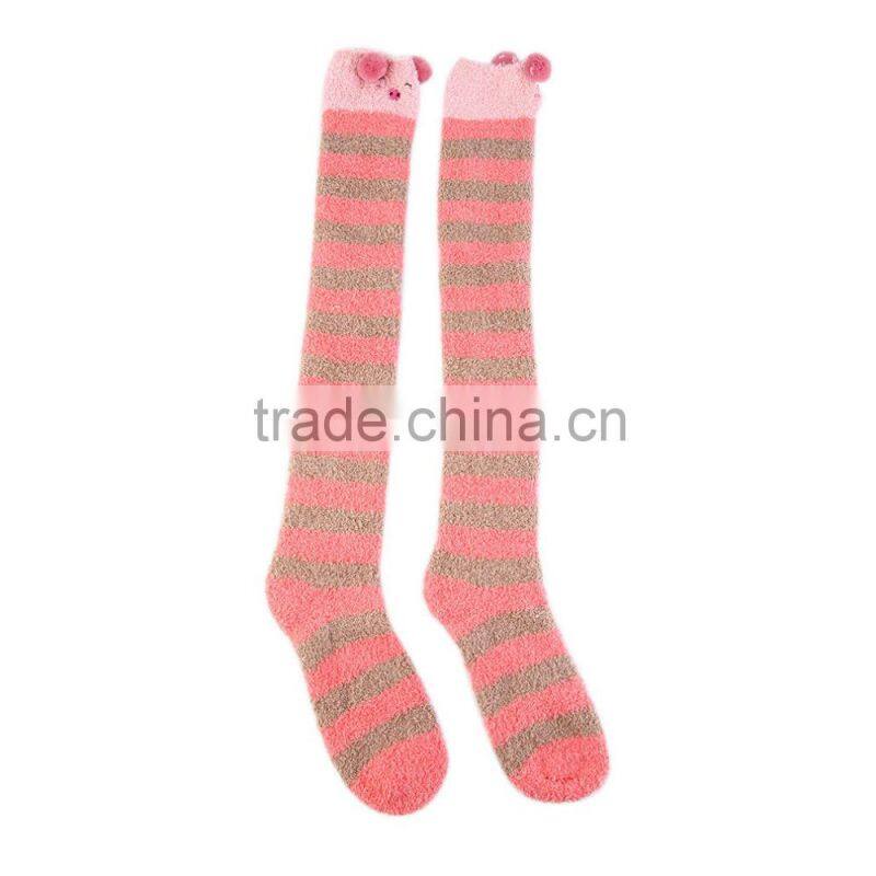 Girl's Fleece Cartoon Animal Thigh Stockings Striped Over Knee Socks Warm