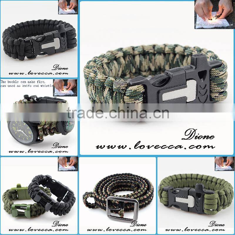 Paracord bracelet with compass, outdoor survival bracelet with whistles