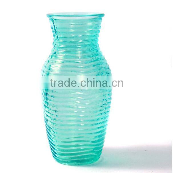 tall cylinder blue colored glass vase for home decoration