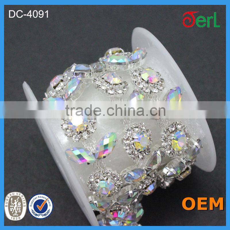 2016 new arrival beaded crystal chain trimming for wedding dress belt designs