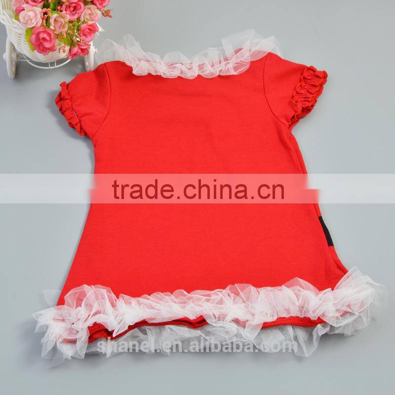 Wholesale Christmas girls red dress short sleeve lace girls christmas ruffle dress