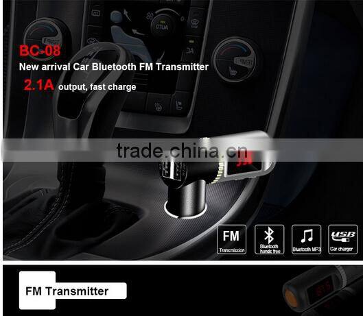 Hot Sale Bluetooth Car Charger Hands-free Wireless Car MP3 Player FM Transmitter Dual USB Car Charger Max Bluetooth Car Kit BC08