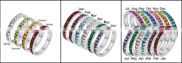 6 pieces Birthstone set crystal stainless stell bracelet with rings