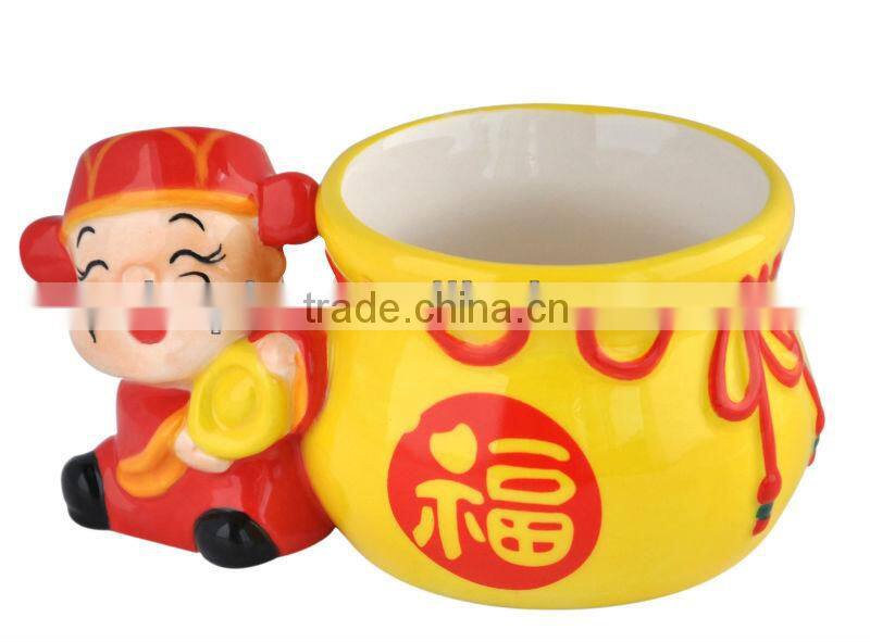 With chinese traditional element yellow ceramic baking cup