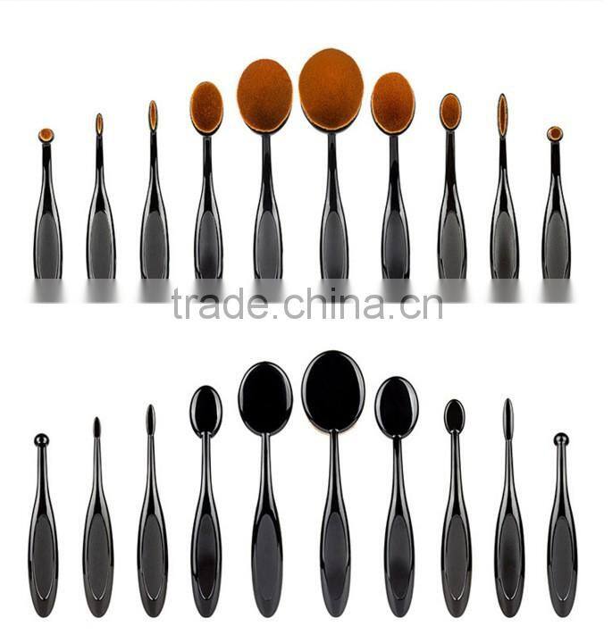 Bonvatt 2017 hot sale 10pcs per set nylon oval toothbrush shape make up brush for cosmetic and foundation brush