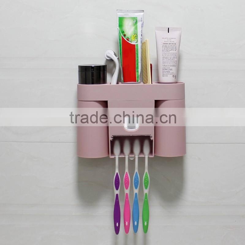 Dustproof Toothbrush Holder Hands Free Toothpaste Squeezer dispenser with 2 Ringing Mugs