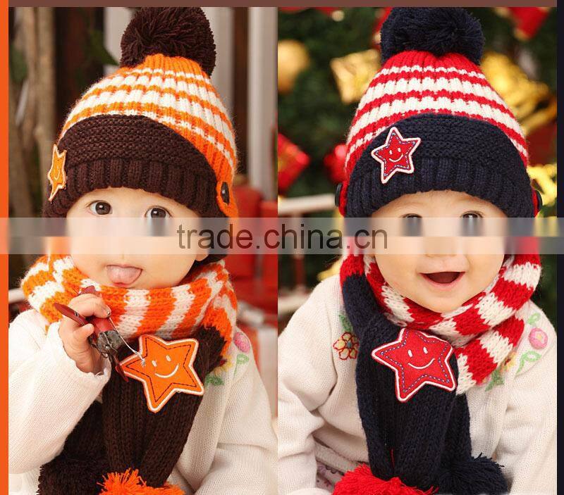 Fashion Lovely New Winter Children Skullies & Beanies Scarf Hat Set Baby Boys Girls Knitted kids Hats & Caps