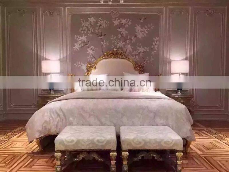 New design European style solid wood hand carved headboard bedroom furniture double bed