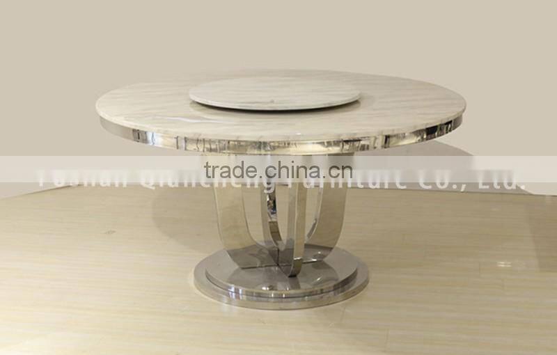 Chines White Dining Table Marble Stainless Steel Base