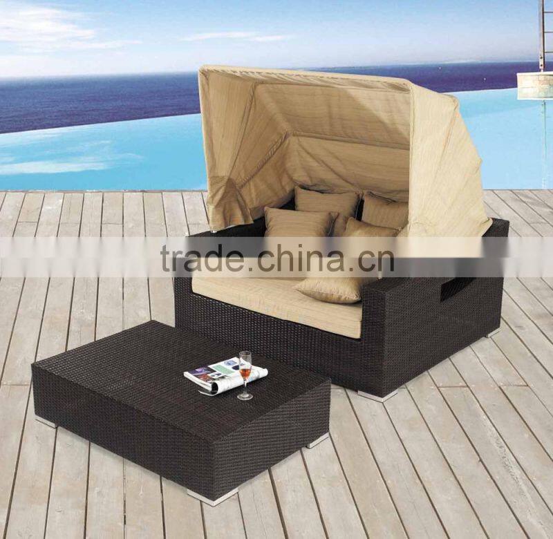 Luxury Rattan Double Bed Daybed with Canopy