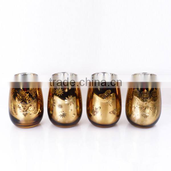 new design electroplating golden color glass tumbler stemless wine glass