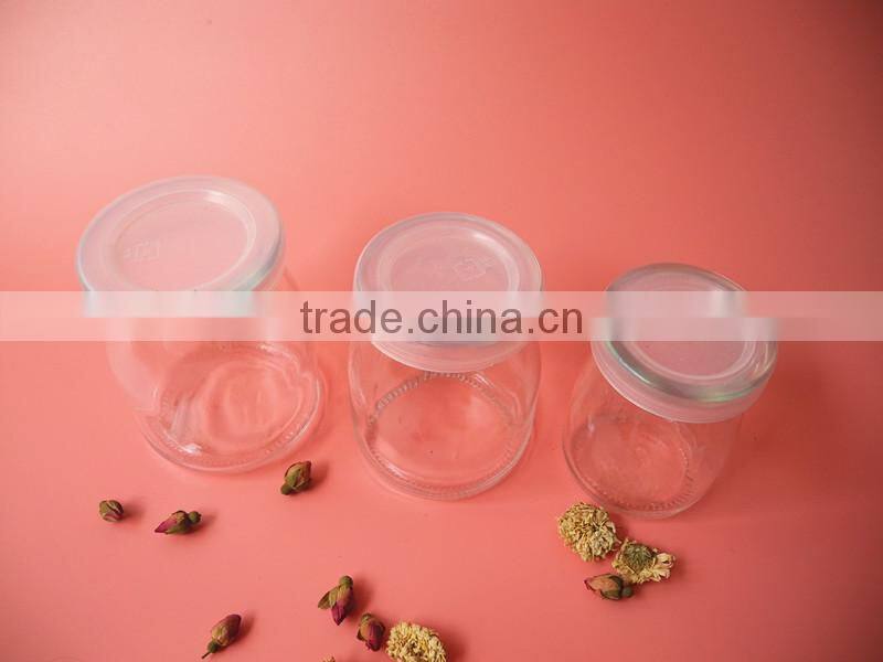 top grade cute glass pudding jar with white plastic lid