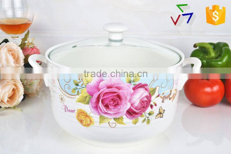 8"Porcelain pot suitable for microwave with glass lid