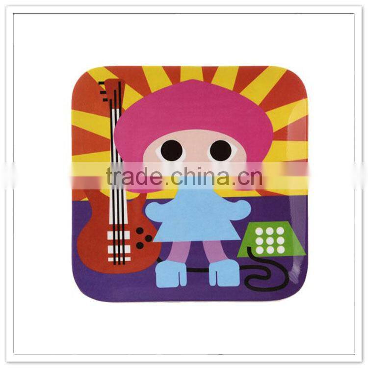 Funny guitar printing design square plate melamine kid wares