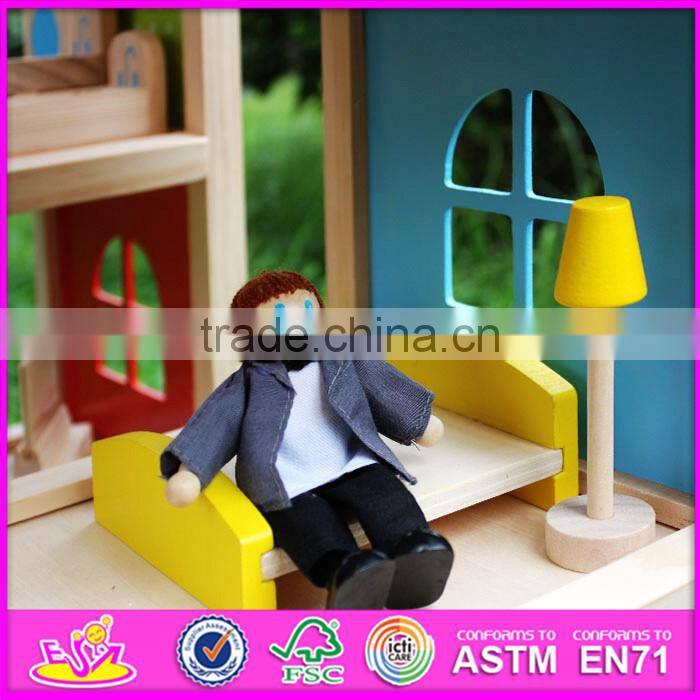 2016 new design baby wooden doll house, top fashion kids wooden doll house, educational children wooden doll house W06A155