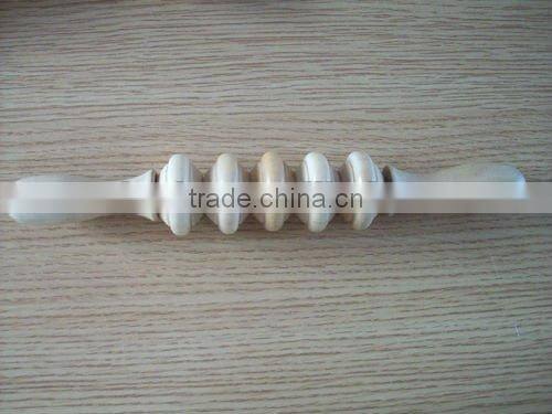 wooden massage stick with five rubber rollers